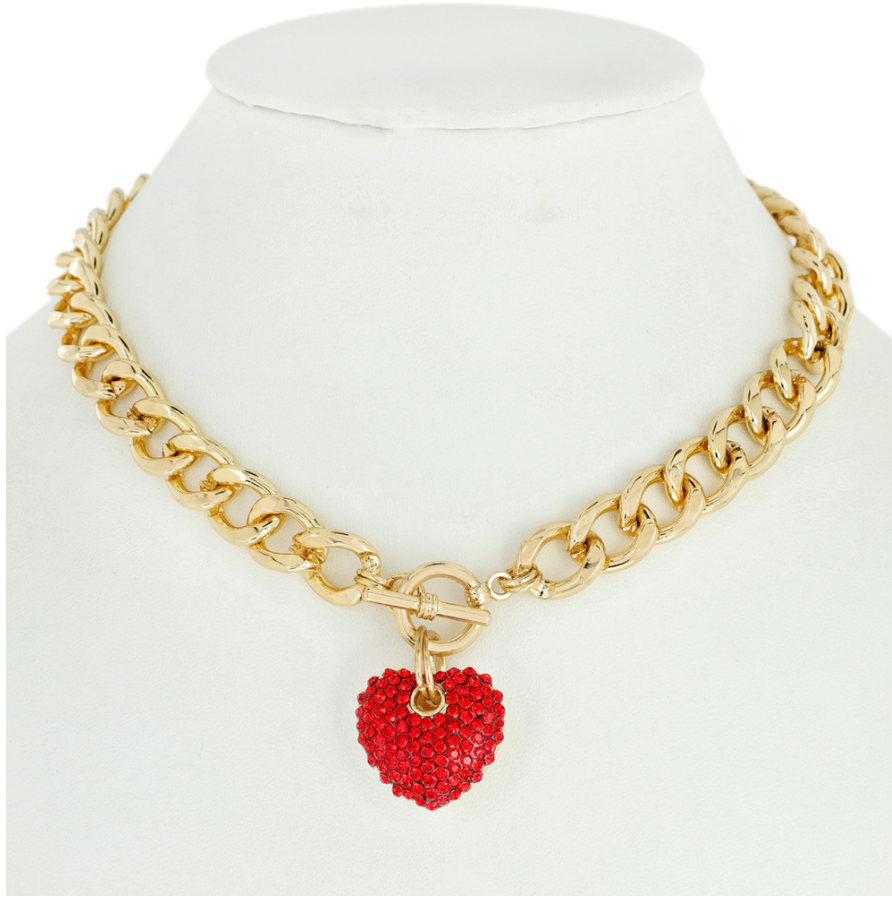 Puffy Rhinestone Heart Thick Chain Necklace - Glitz & Ears Boutique